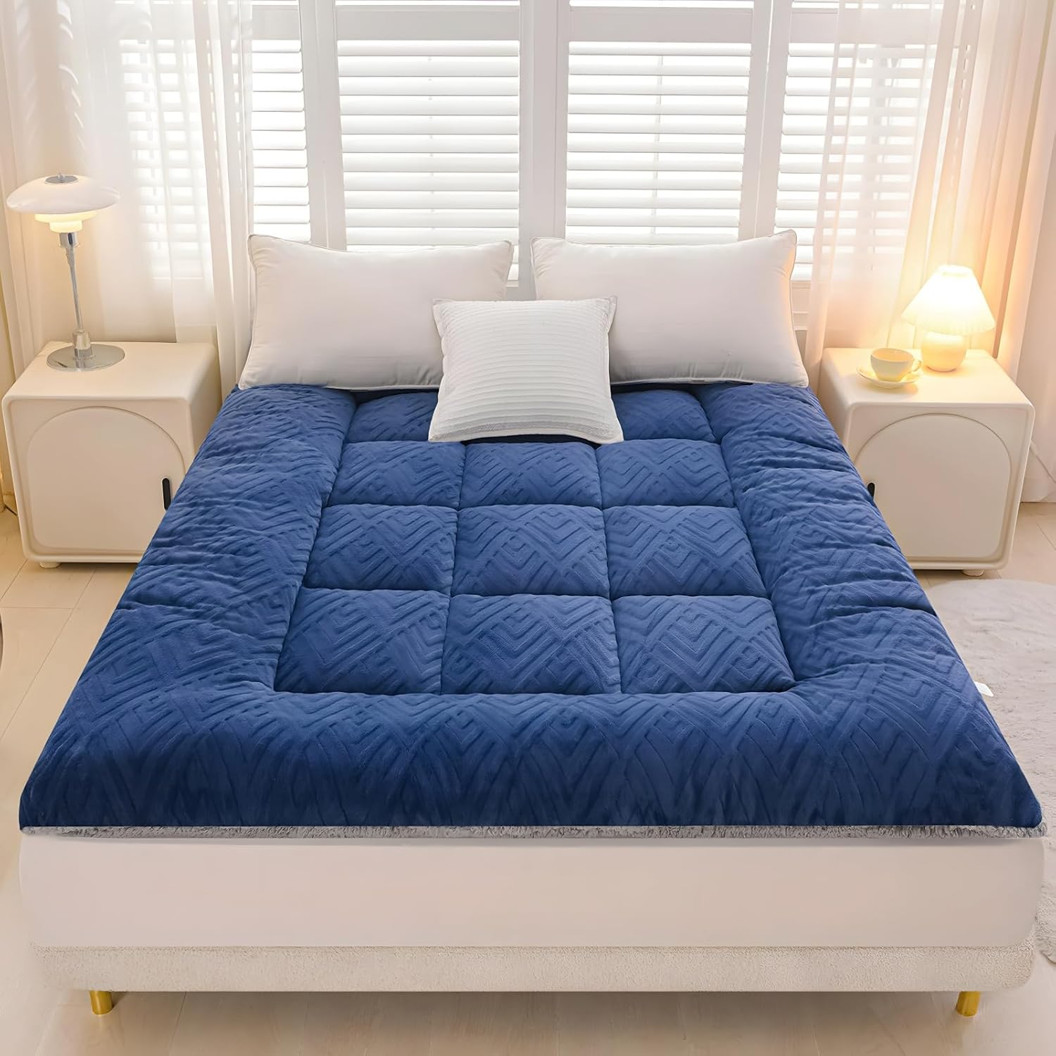 Thick Double Mattress and Floor Sleeping Pad - Full Size, Compact Foldable, Super Soft, Easy to roll up Tatami mat for Outdoor Adventures, RV Travel, Guest beds, and Home use