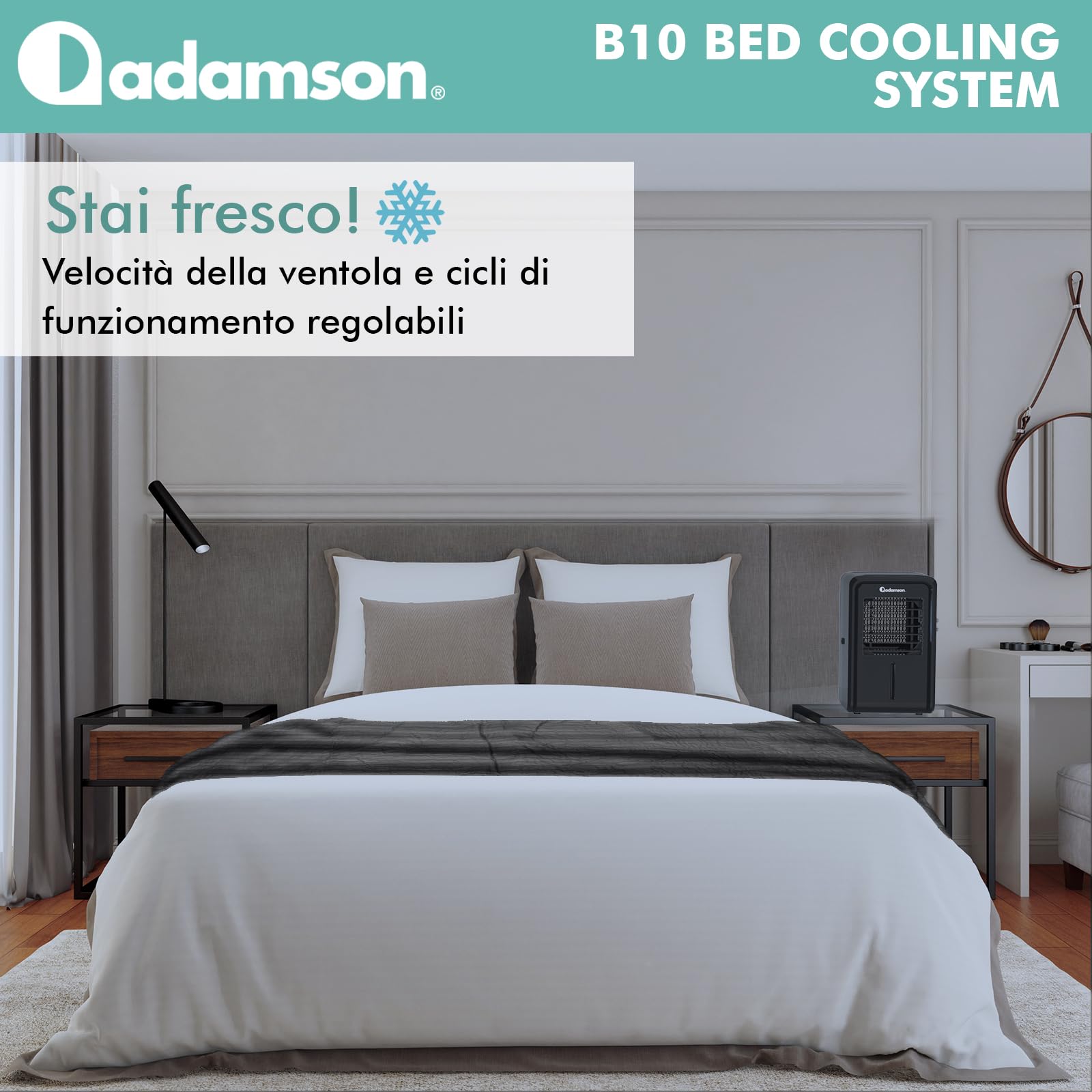 Adamson B10 - Sistema di Raffreddamento per Letto - TWIN 190x100 CM - Materasso Rinfrescante 100% Cotone per Sudorazioni Notturne + Topper Refrigerato per Chi Soffre il Caldo + Garanzia 5 Anni - Nero