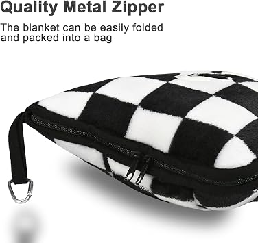 Travel Blanket and Pillow Compact, Premium Soft 2 in 1 Airplane Blanket with Soft Bag Pillowcase,Hand Luggage Sleeve and Backpack Clip (Checkered Black)