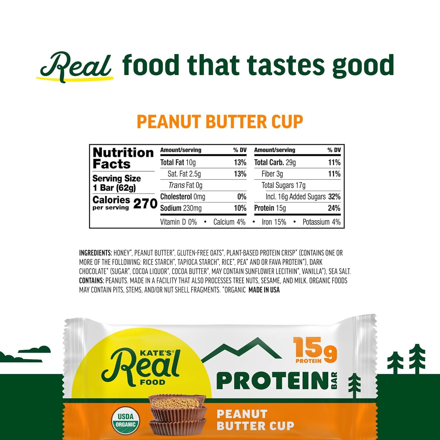 Kate's Real Food Organic Protein Bars Peanut Butter Cup (2.2 oz, 12 ct) thumbnail 2