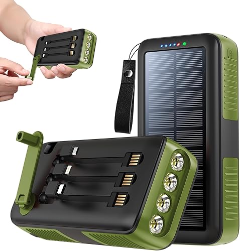 Cargador solar de 63200 mAh, cargador portátil con salidas dobles y entradas duales, 4 linternas LED, batería de carga rápida para equipo de