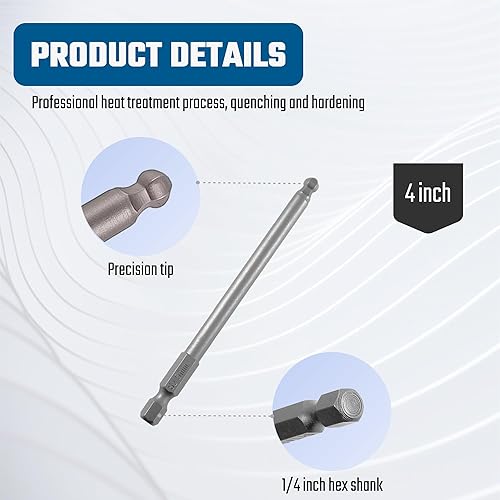 Miniatura 4 de VESTTIO Juego de puntas de destornillador de cabeza hexagonal métrica Allen de 0.098 pulgadas, 0.198 pulgadas, 0.198 pulgadas, 0.157 pulgadas, 0.236