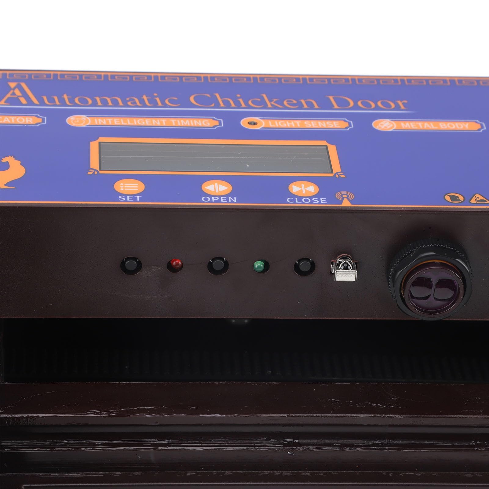 Aramox Puerta Automática Solar para Gallinero, Puerta Automática de Plástico para Pollos con Temporizador, Sensor de Luz, Control Remoto, Infrarrojos, Antipellizco para Pollos, Patos, Gansos (Marron