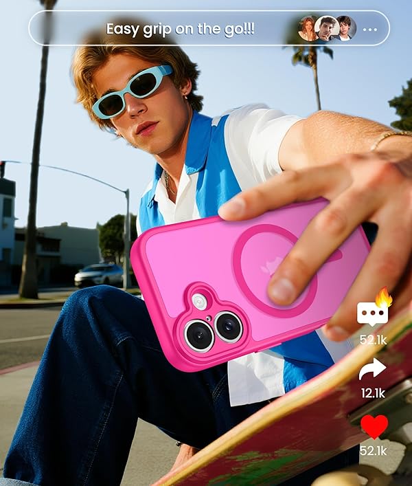 FNTCASE for iPhone 16 Plus Case: [Compatible with Magsafe] Translucent Matte Cases with [Full Camera Protection] [Screen Protector] Military Grade Shockproof Protective Phone Cover - Hot Pink by FNTCASE - Image 8