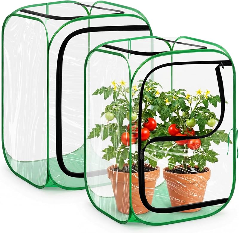 Paquete de 2 cubiertas emergentes para invernadero de plantas, plegable, mini invernadero transparente, 15,7 x 15,7 x 23,6 pulgadas, PVC, pequeñas plantas portátiles, acelerador de cubierta para interior y exterior, protección de jardín de frutas y verduras