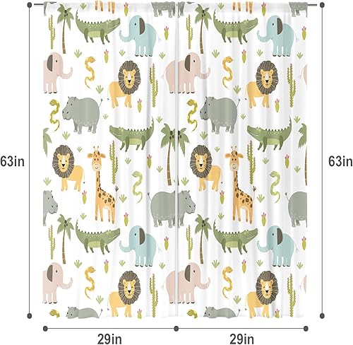 Miniatura 58 de MESHELLY Cortinas de safari para niños, 42 pulgadas de ancho x 63 pulgadas de alto, bolsillo para barra, lindos animales de dibujos animados
