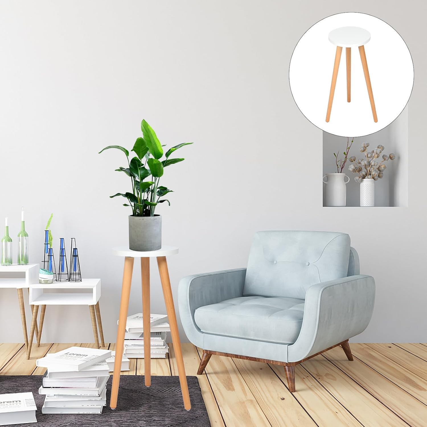 Wood Plant Holder and Flower Pot Shelf Indoor Detachable Wooden Plant Stand with 20cm Diameter and 52cm Height for Balcony and Living Room Display