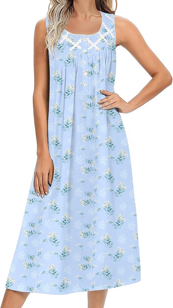 cotton night dress Ekouaer Nightgowns for Women Cotton Long Night Gown Sleeveless Sleep Dress  Victorian Nightdress Ladies Sleepwear Blue Florals Small at Amazon Women's  Clothing store