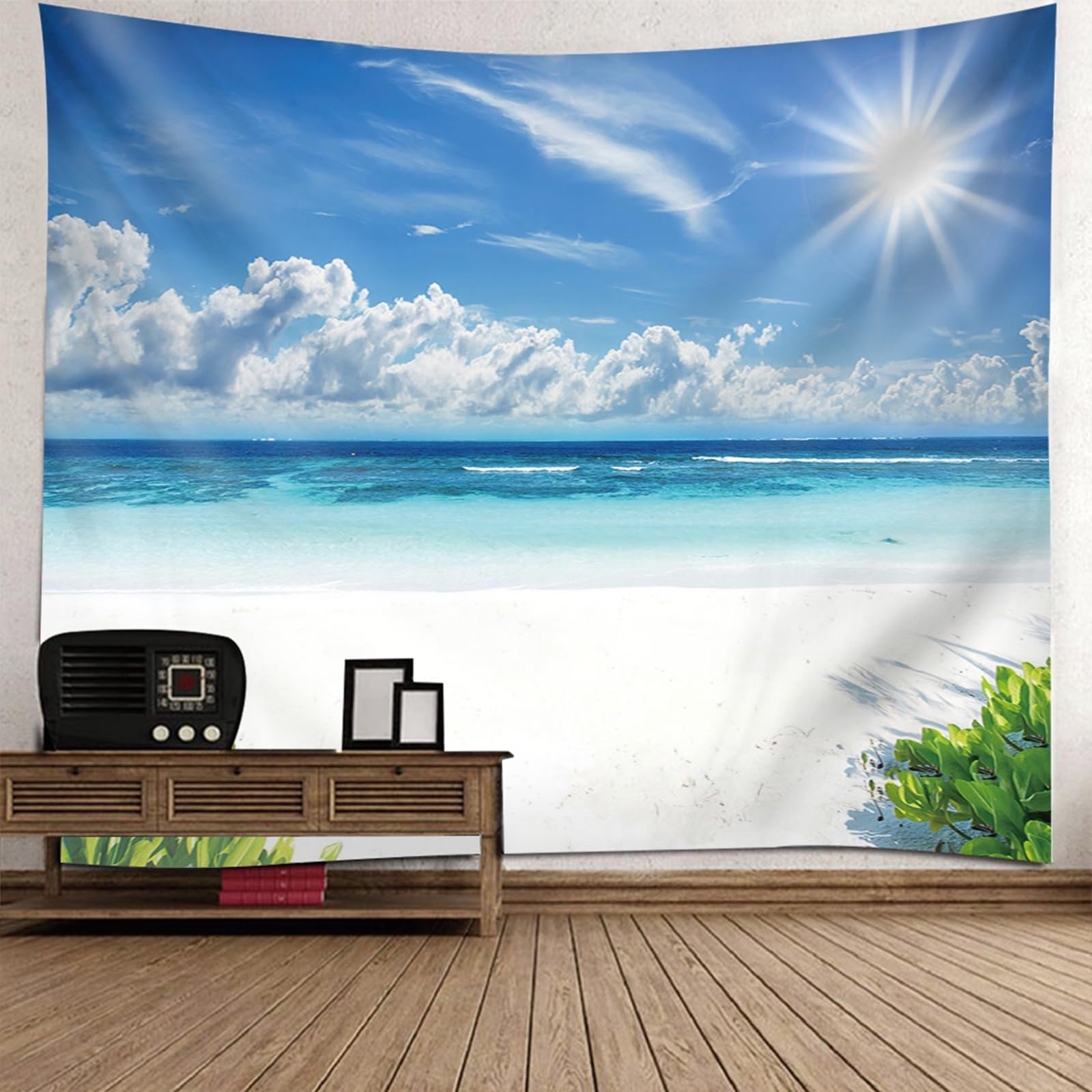 RDSGYZ Dywan ścienny, naturalny, duży, 300 x 256 cm, zasłona ścienna z motywem błękitnego nieba, białych chmur i morza, dekoracja ścienna, pokój dziecięcy, sypialnia, salon