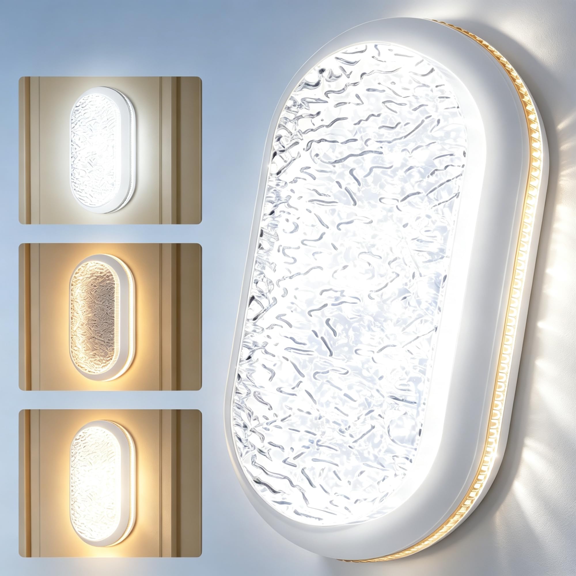 Plafoniera LED Ovale 20W 2000LM, 3 Modalità di Illuminazione, Effetto Cristallo Stellato, IP54 Impermeabile, Parete & Soffitto CRI>90, Cantina Corridoio Bagno Garage Balcone