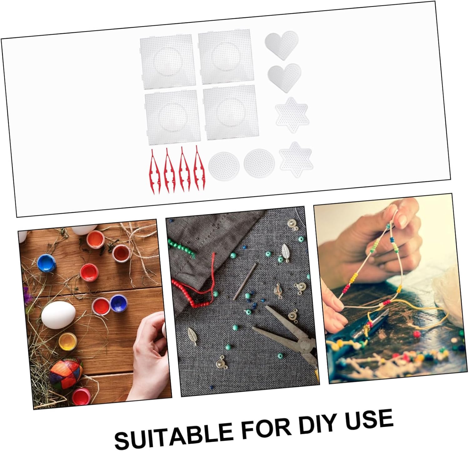 BESPORTBLE 14PCS Plastic Pegboards Clear DIY Educational Tool for Craft Beads Includes Heart Tools Clips for Creative Projects and Skill Development