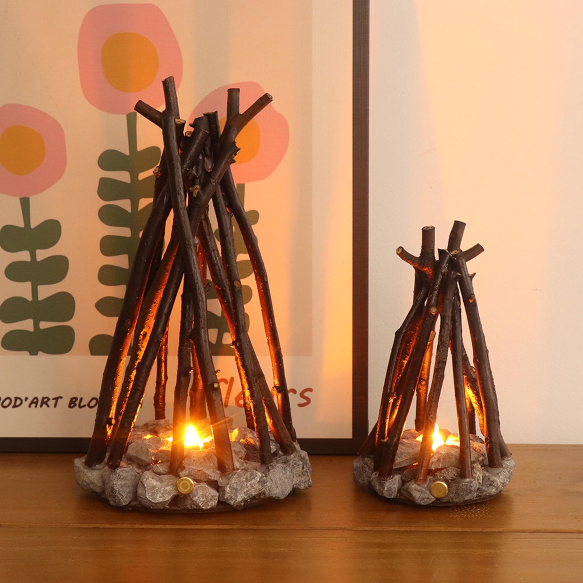 Luce a LED per falò, ricaricabile tramite USB, 3 modalità, design realistico con fiamma e pietra, luce notturna creativa per la decorazione della casa e per le vacanze