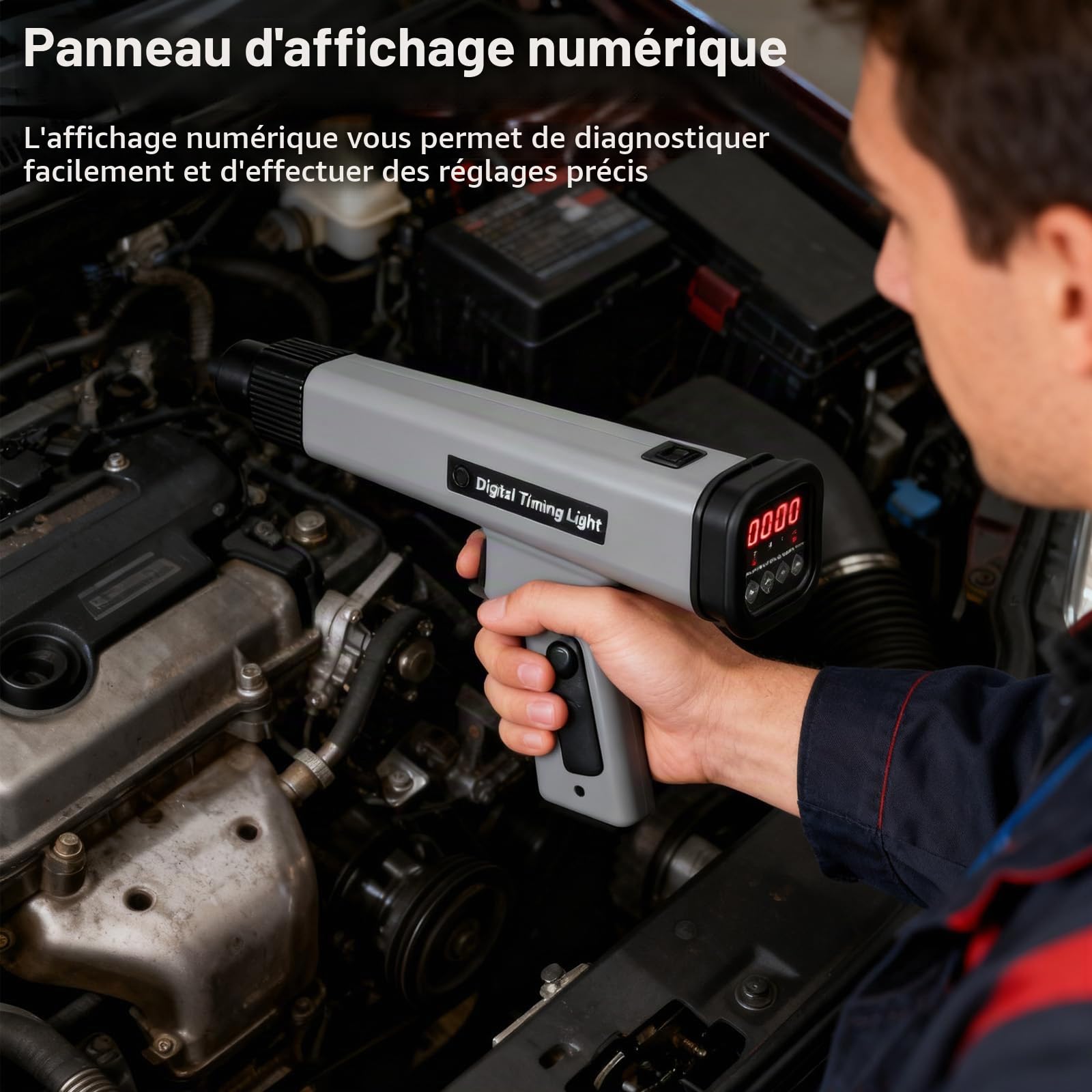 Pistolet lumineux d'allumage avec affichage numérique LED, lampe stroboscopique 9-16 V, pistolet d'allumage avec pinces crocodiles robustes pour moteurs à essence à 2 temps et 4 temps, outil de