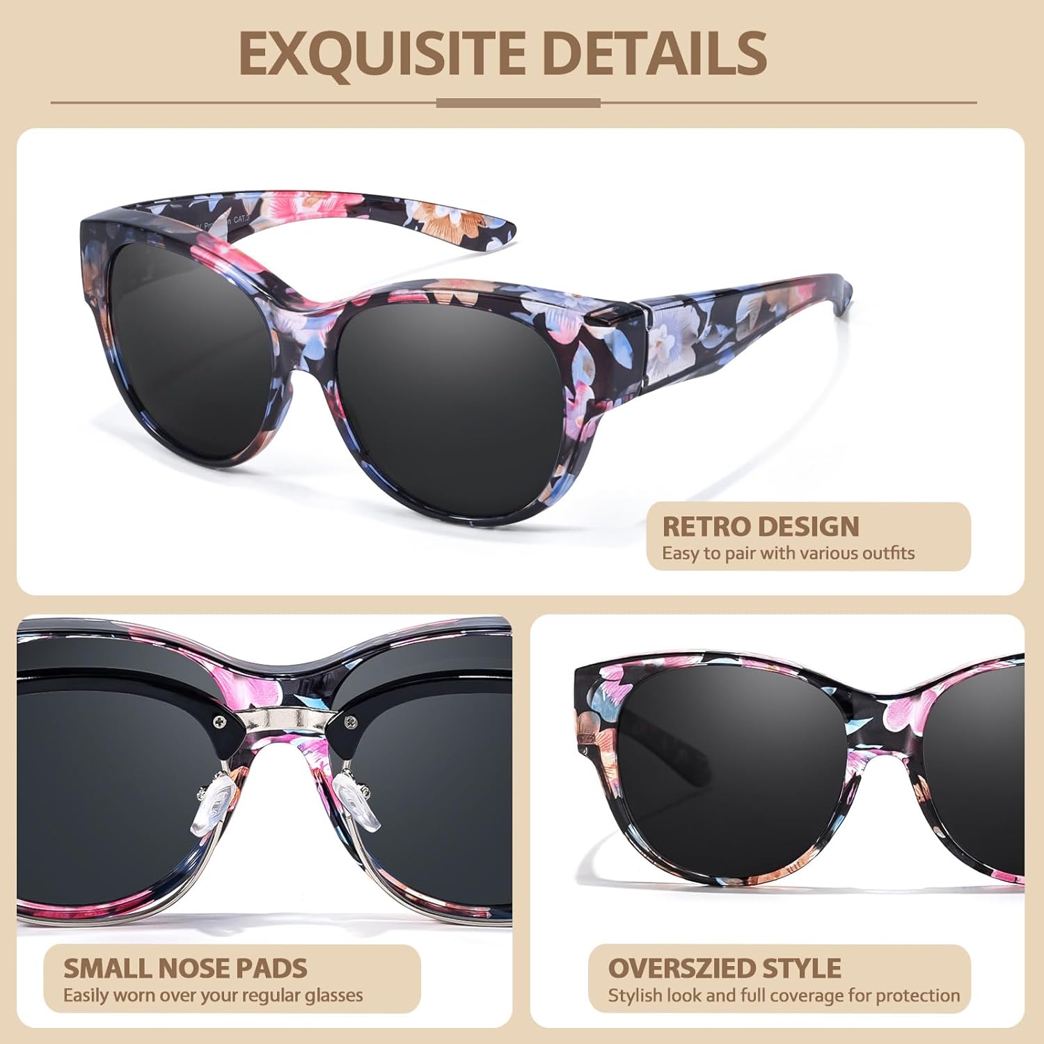 FIMILU Polarized Sunglasses Fit Over Glasses for Women, Round Sunglasses for Driving & Outdoor UV400 Protection - Image 6