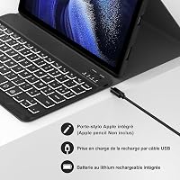 JADEMALL Xiaomi Pad 6/6 Pro 11" AZERTY Bluetooth billentyűzet tok, mágneses, háttérvilágítás, fekete 7