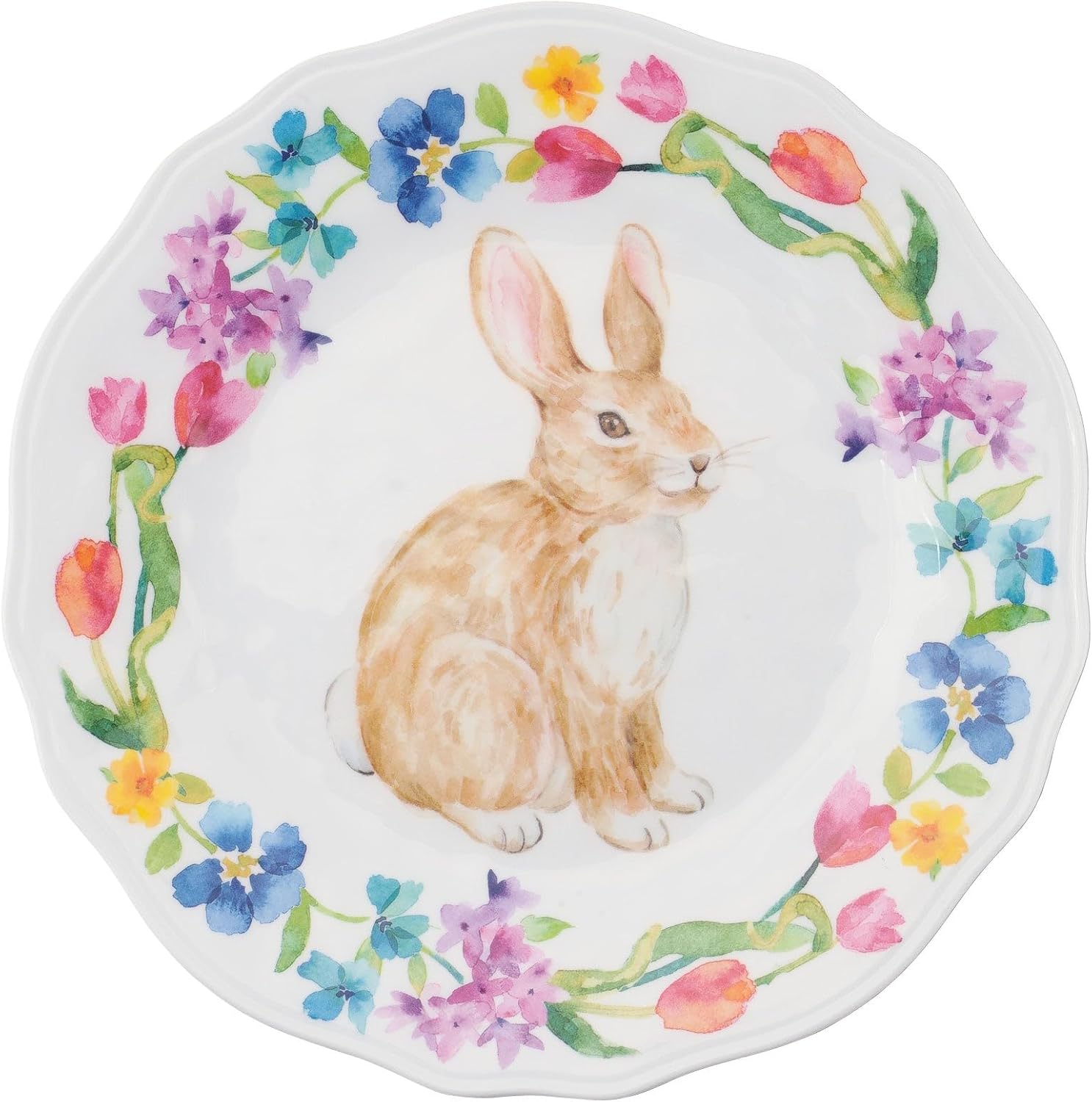 UPware 12 Piece Floral Bunny Melamine Dinnerware Sets, Outdoor Dishes Set, Plates and Bowls Sets, Easter Decorations, Service for 4, Multicolor