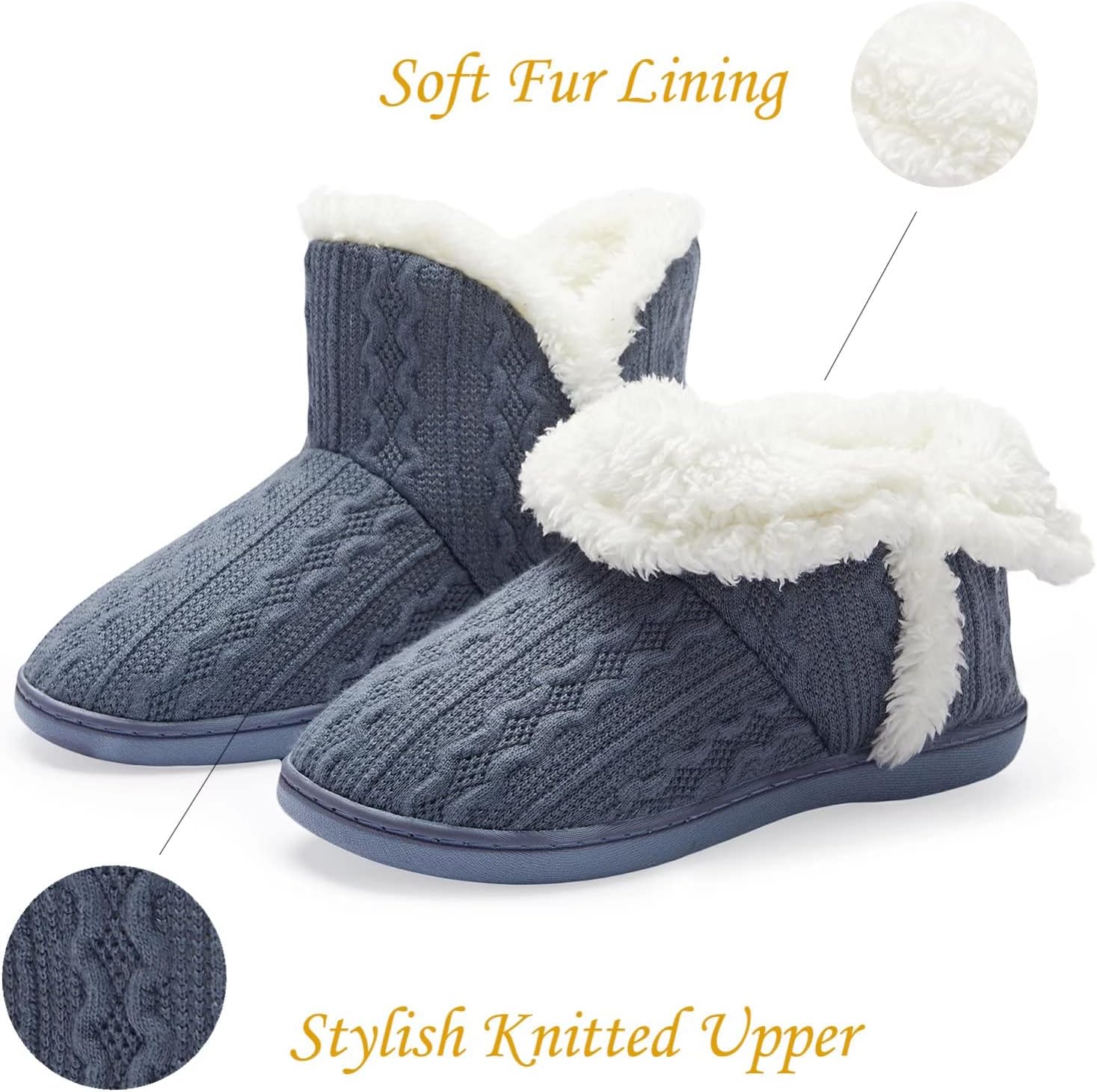 NineCiFun Women's Fuzzy Winter Bootie Slippers Knitted Ankle Boots Slippers Warm House Shoes Outdoor Indoor with Plush Fur Lining - Image 2