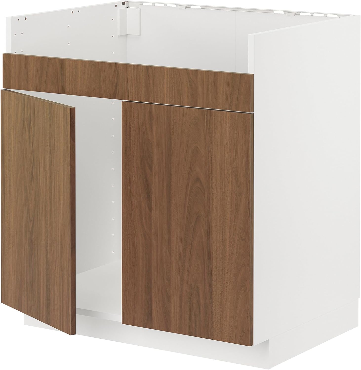 METOD Base cab f HAVSEN double bowl sink, white/Tistorp brown walnut effect, 80x60 cm