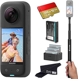 insta360 X3 - Waterproof 360 Action Camera Bundle Includes Extra Battery, Charger, Invisible Selfie Stick & 256GB Memory Card, Black