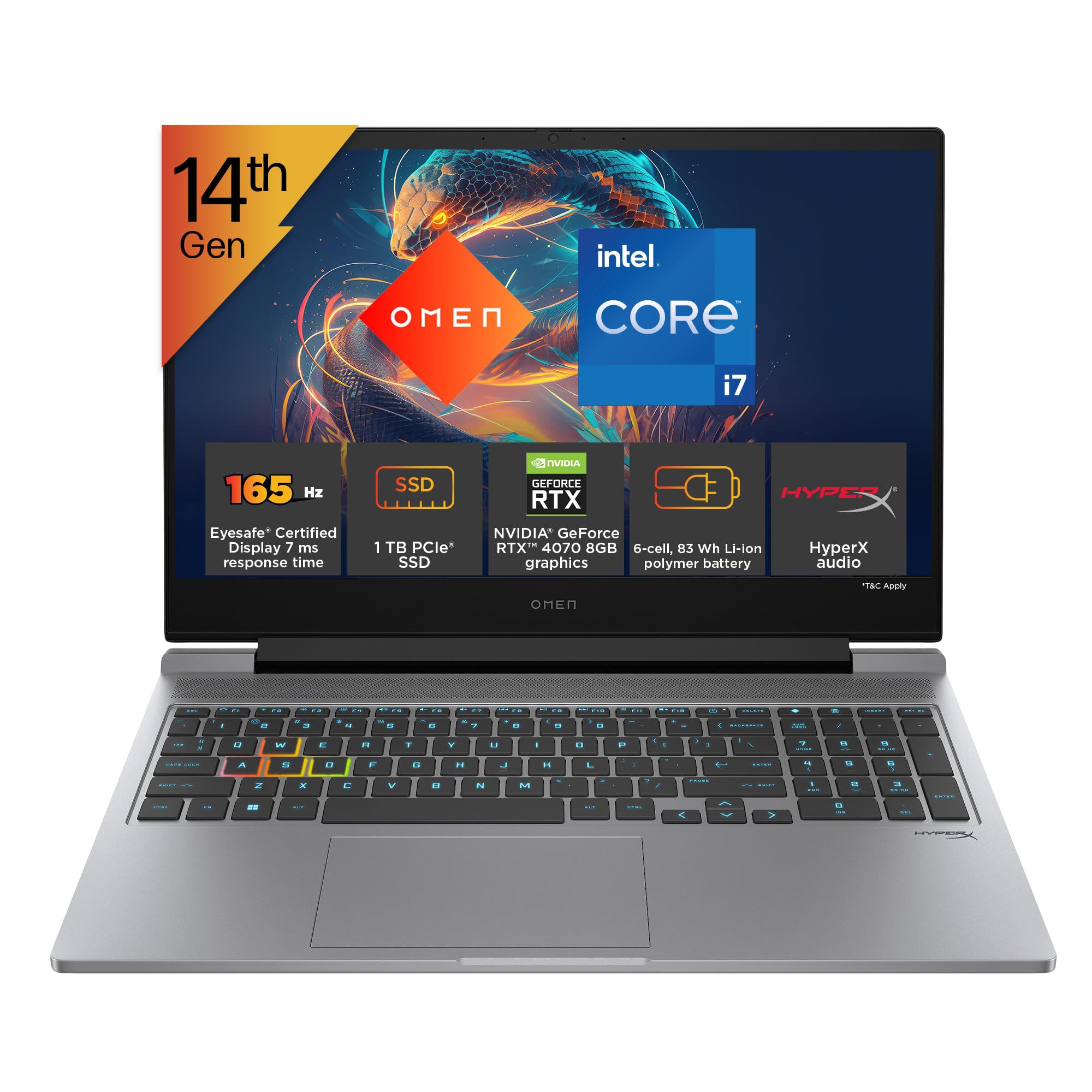 HP Omen, 14th Gen Intel Core i7-14700HX, 8GB RTX 4070 (16GB DDR5