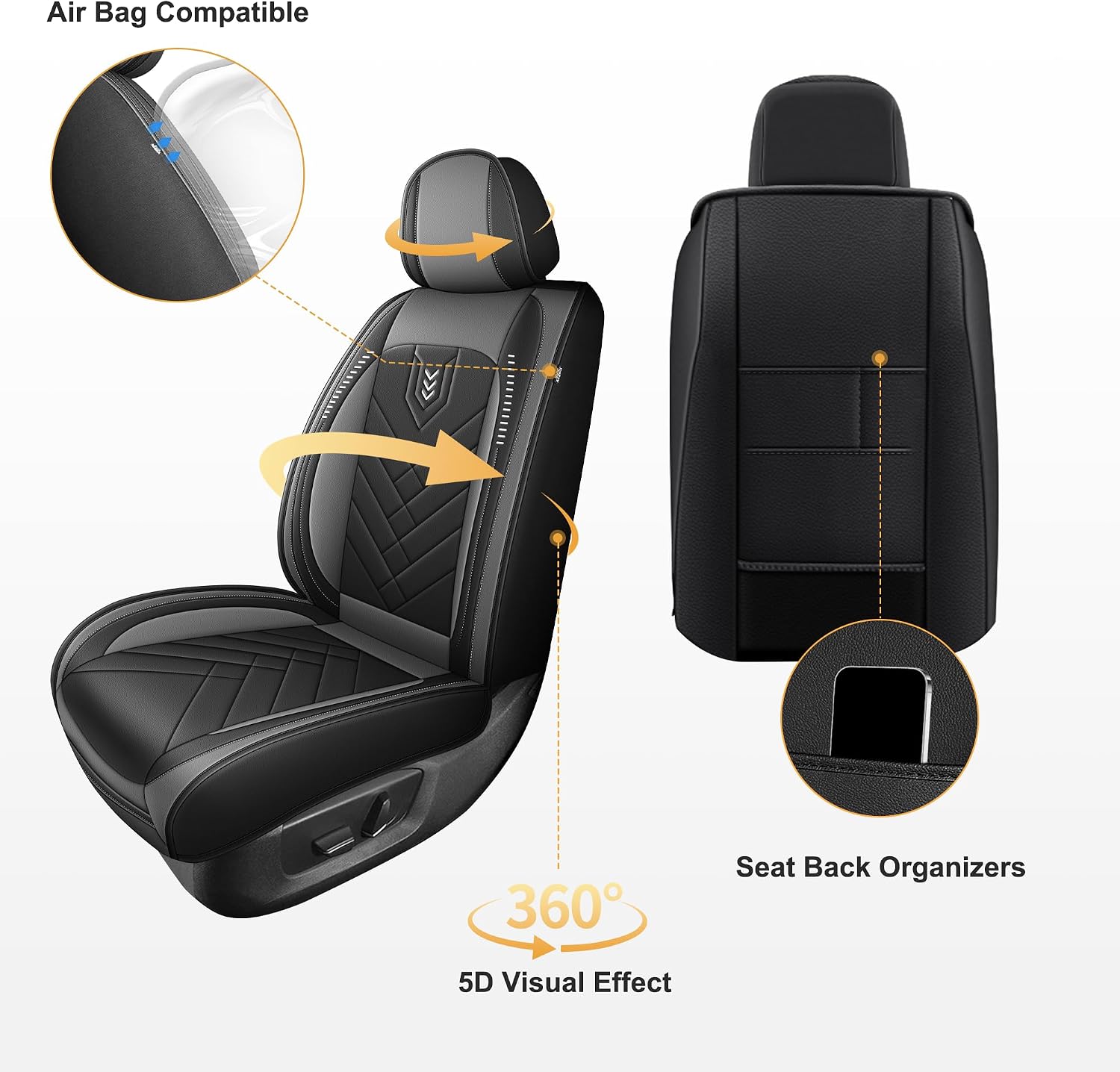 DISUTOGO Silverado Seat Covers Fit for Chevy Silverado GMC Sierra 1500 2500HD 3500HD Trail Boss Z71 2007-2026 Crew Double Extended Cab Waterproof Leather Truck Seat Covers (110-Black&Grey/Full Set)