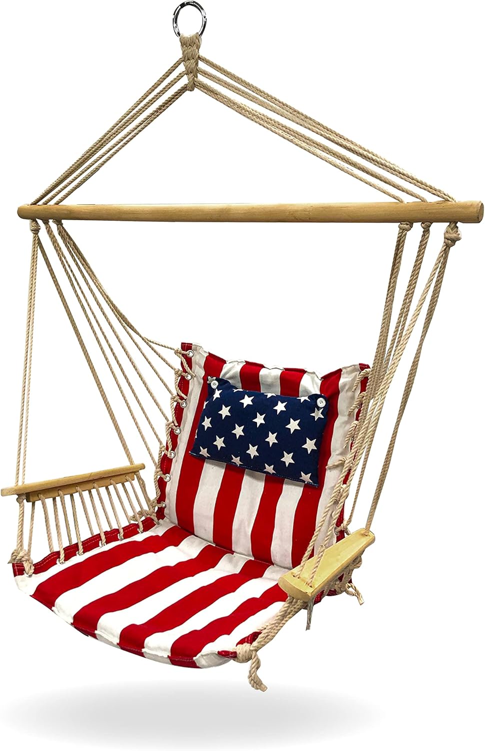 Hammock Chair Hanging Rope Swing, *12 Patterns, Quality Comfortable and Breathable Fabric - Indoor/Outdoor - Red, White and Blue