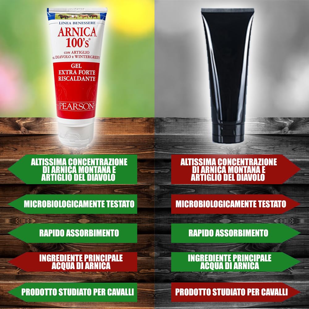 ARNICA 100'S® - Arnica para Caballos, Gel Extrafuerte Calentante Pearson [100ml]. Crema de Árnica Fuerte con Artejo del Diablo y Genciana. Pomada Descontracturante y Relajante (100 ML)