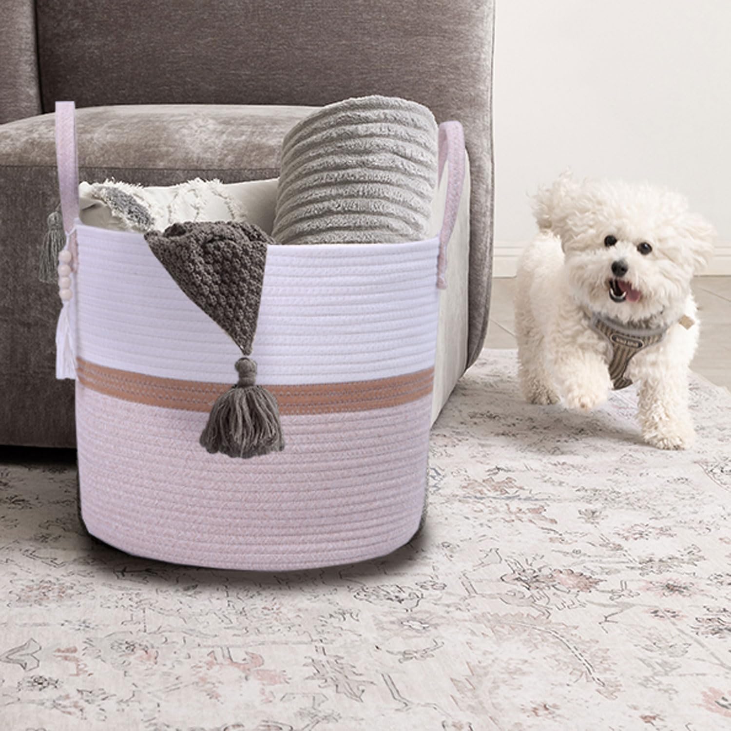 laundry hamper with Handle,Nursery Hamper in Baby Nursery&Bathroom, Living Room for Toys, Clothes and Blanket (Brown, 55L)