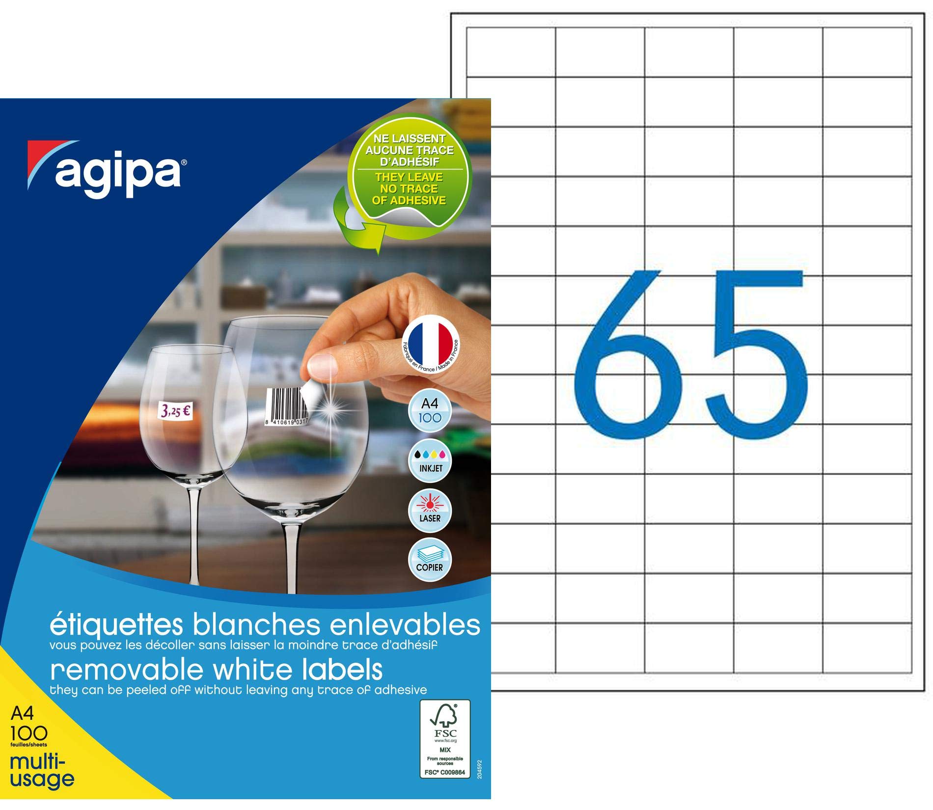 Agipa - Etiquetas (3,8 x 2,12 cm, 6500 unidades), color blanco