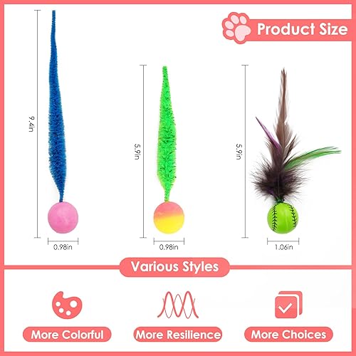 Miniatura 5 de SHENGSEN Juguete de varita de plumas para gatos, pelota inflable con cola para gatos, gusano mágico con juguete de bola grande y colorida para
