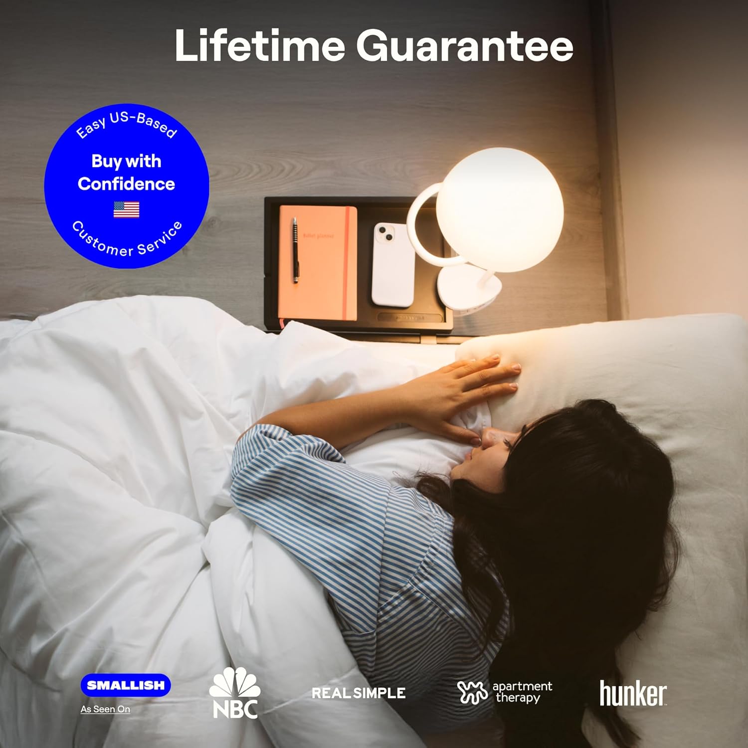 Bedshelfie 2-Pack: Shroommate & Flexfit - Clip-On Bedside Table Lamp with Multi-Color LEDs (Black), for Reading, Kids Desk, Adapter Included, Floating Storage Shelf for Bunk Bed (Natural) - Image 8