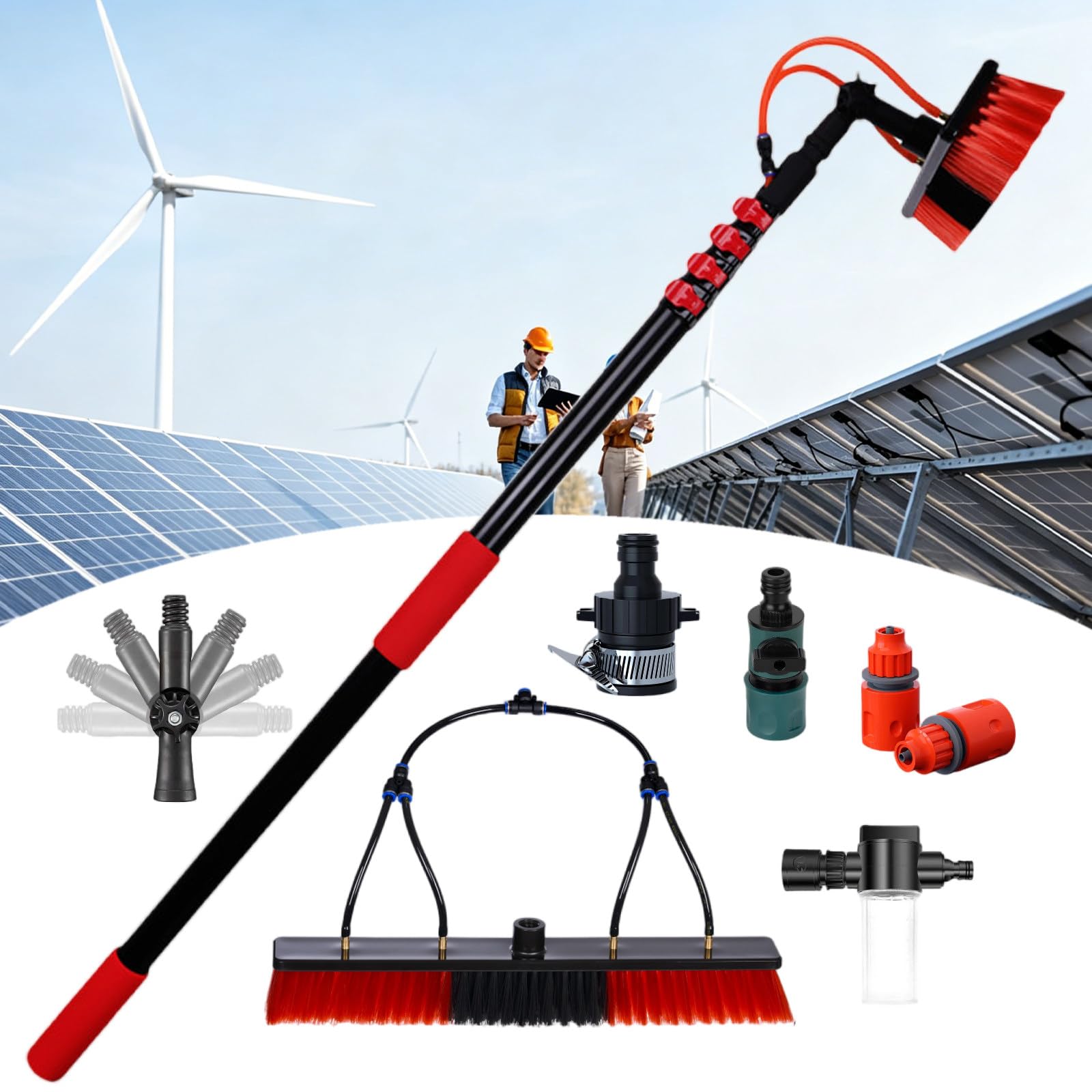lilishangmao Solar Panel Cleaning Brush with Water Hose – Carbon Fibre Telescopic Water Fed Pole, Soft Bristles + 180° Rotatable Head – High Reach Tool for Windows, Glass, Roof, Car 7.2m/24ft
