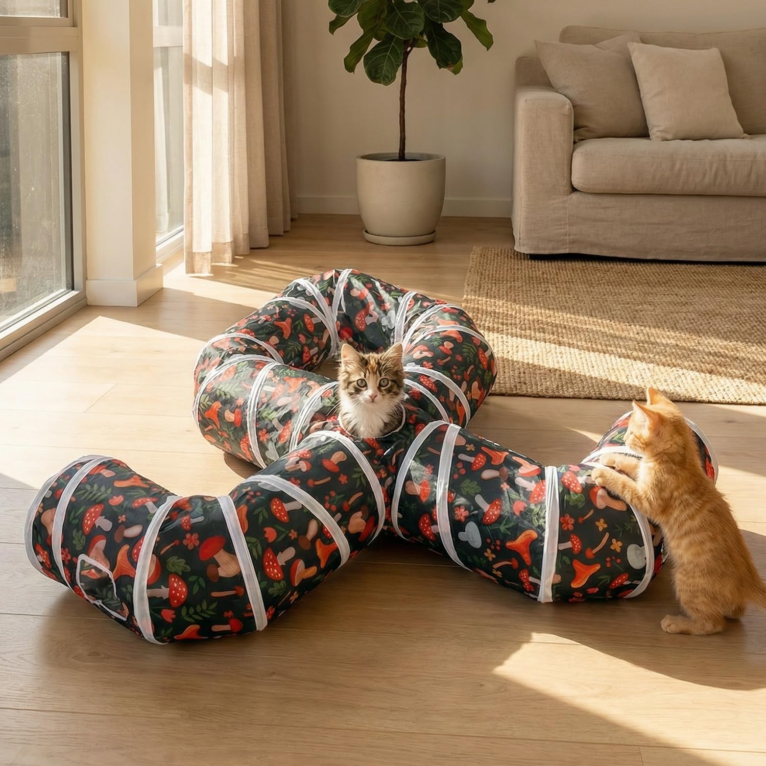 Tunnel pour chat pour divertissement en intérieur, tube de jeu résistant à la déchirure avec balle de jeu, tube pliable avec judas interactif, idéal pour chatons, chiots et lapins (en forme de pieuvre