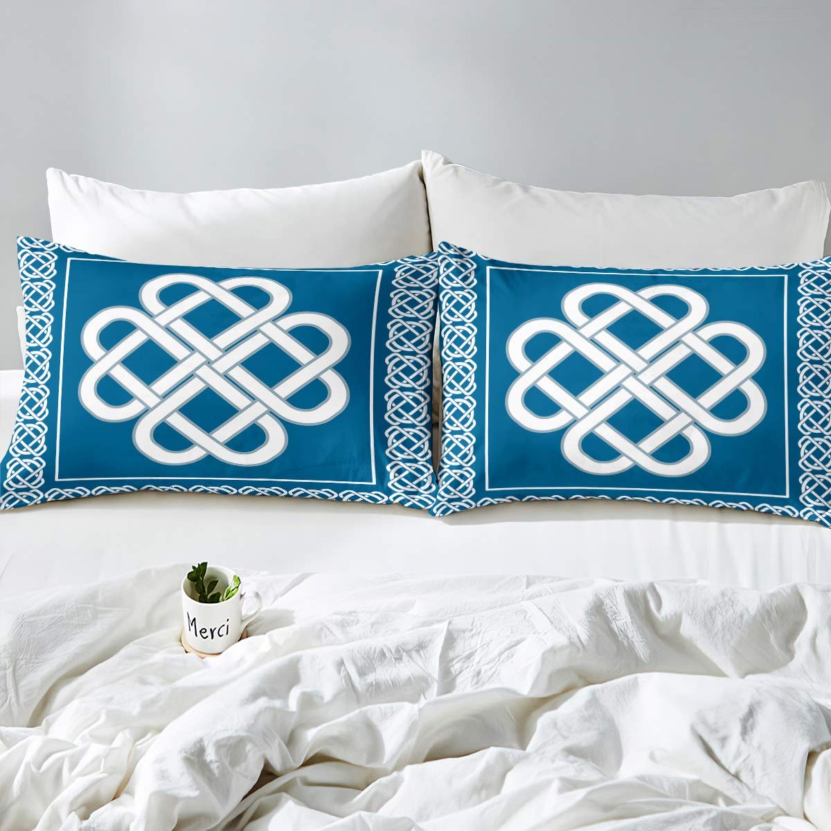 Juego de ropa de cama con estampado geométrico azul marino para habitación de niños, niñas y adolescentes, funda de edredón de microfibra suave decorativa (1 funda de edredón y 2 fundas de almohada),
