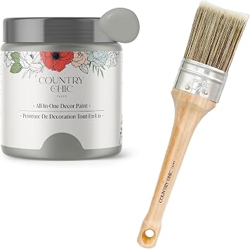 Chalk Style Paint + Paint Brush Bundle - for Furniture, Home Decor, Crafts Color Pebble Beach [4 oz] - Grey