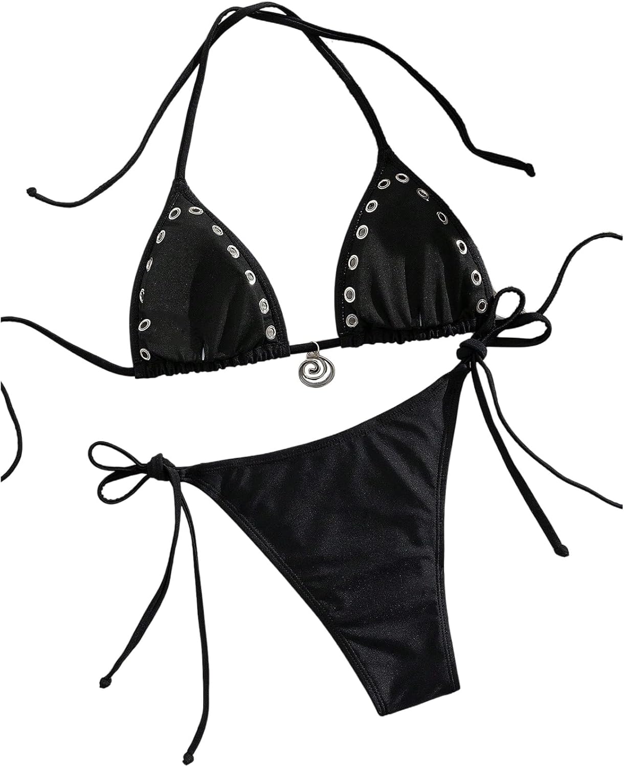 SOLY HUX Women's Two Piece Swimsuit Halter Triangle Tie Side String Bikini Set Grommet Eyelet Bathing Suit - Image 4