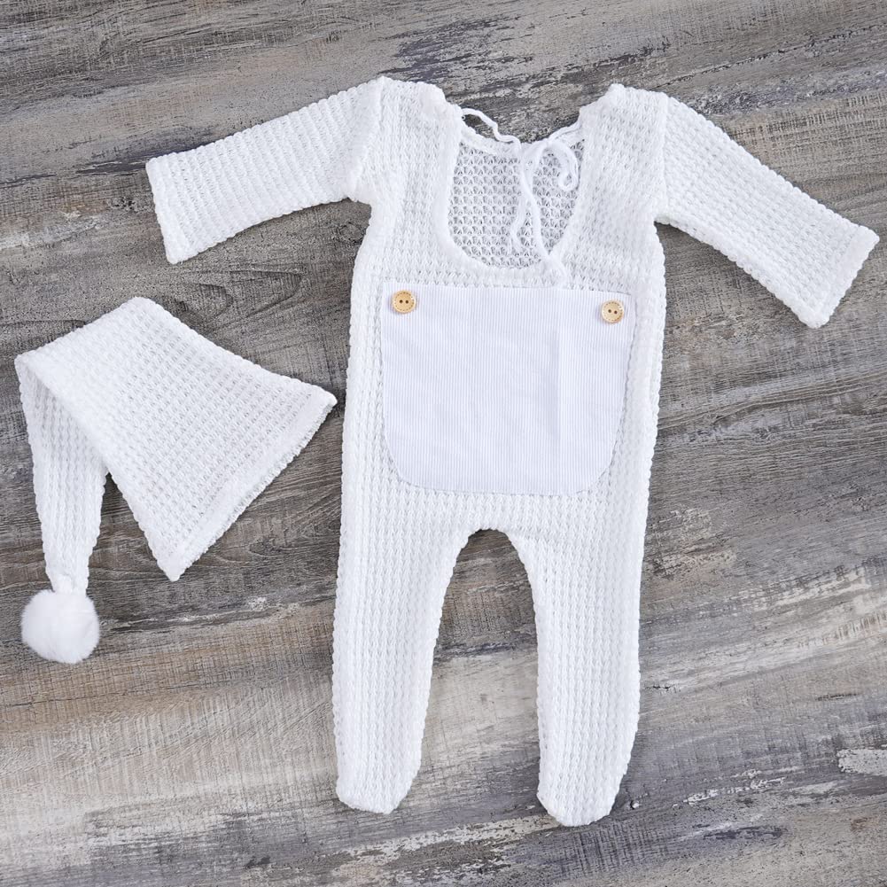 Zeroest Newborn Photography Props Boy Outfits Baby Photo Props Outfit Newborn Boy Photo Shoot Hat Set (Cream)