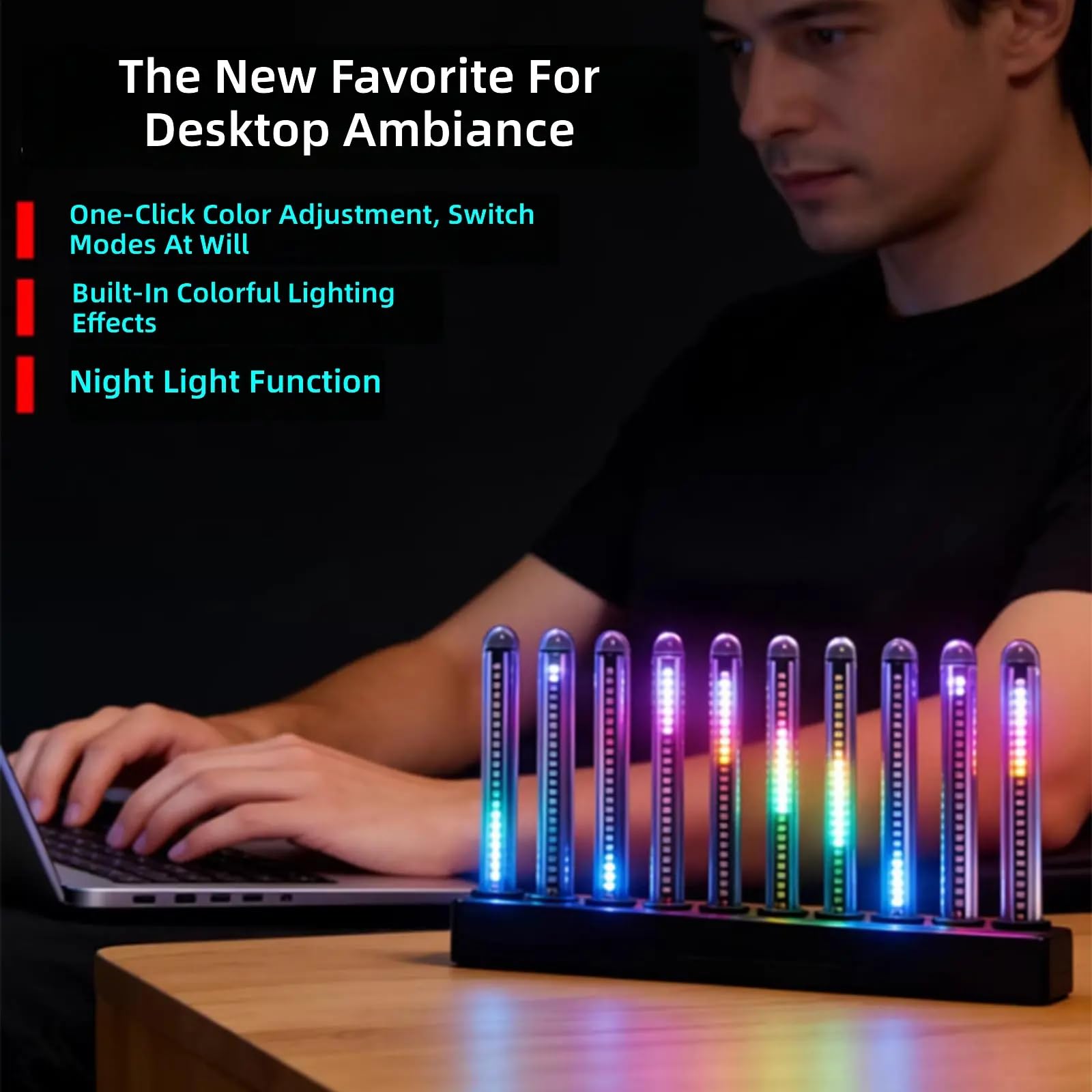 Visualizzatori audio a LED con controllo vocale con 14 RGB a colori e 8 effetti di illuminazione per computer e configurazioni di gioco Lampada d'atmosfera RGBs