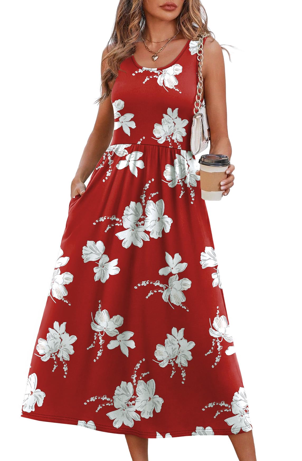 Photo 1 of ? COLOR CREAM Summer Dresses for Women Beach Vacation Clothes Cruise Resort Wear Outfits 2026 Sun Dress Flowy Midi Dresses for Women Maxi Dresses for Seniors Sundresses Spring Dresses Red Print M