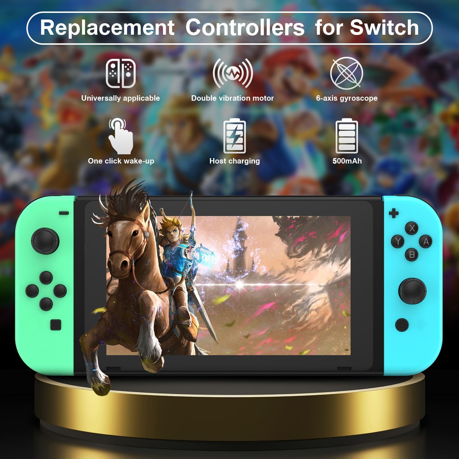 XAVOMEDINAL Switch Controller for Nintendo Switch Controller, Switch Controller Replacement Accessories with Double Vibration/Wake-Up/Motion Control/Screenshot — view 2