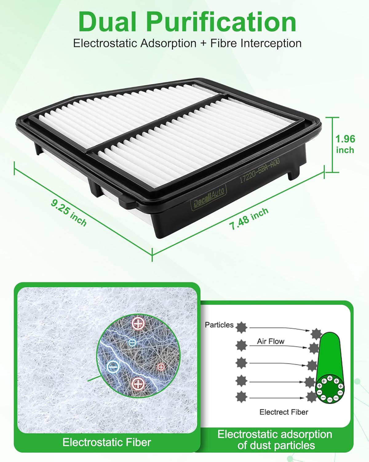 Engine & Cabin Air Filter Set for Honda Civic L4-2.0L (2016-2024), for Honda HR-V L4-2.0L (2023-2025). Replace 17220-5BA-A00, CA12051; 80292-TF0-G01, CF11182