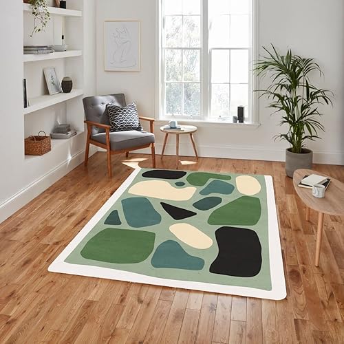 Alfombra moderna minimalista de lana negra y verde blanca para sala de estar, comedor, alfombra de felpa lanuda junto a la cama, elegante, bohemio,