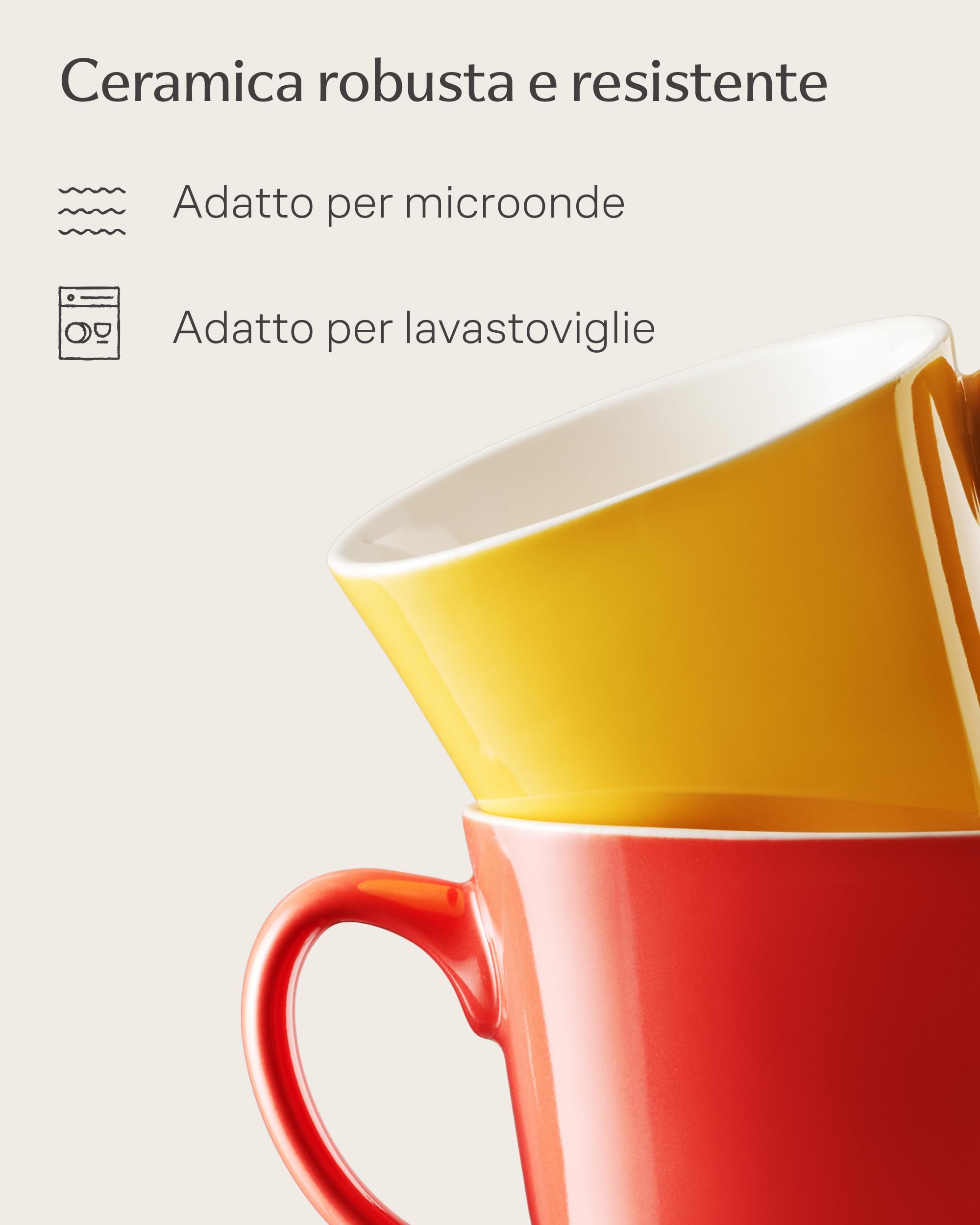 Set di 6 Tazzine Caffè Colorate in Ceramica 70ml Lavabili in Lavastoviglie con Scatola Regalo