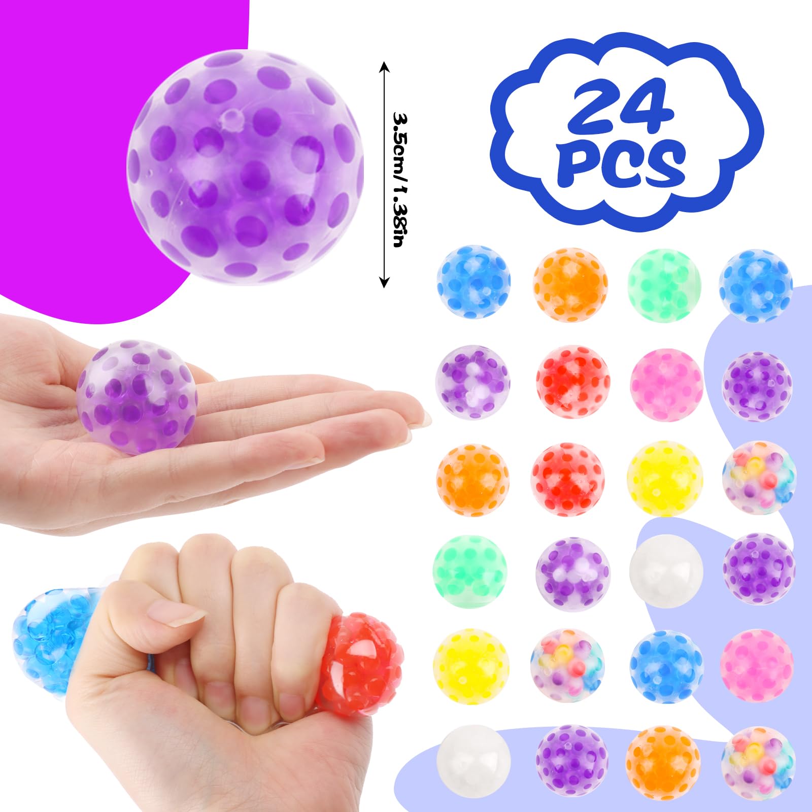 LOMIMOS 24 sztuki piłeczki antystresowe, mini zabawki antystresowe kulki Squishy Balls z perłą wodną, piłeczka antystresowa do ugniatania na redukcję lęku i uspokojenie, prezenty na urodziny