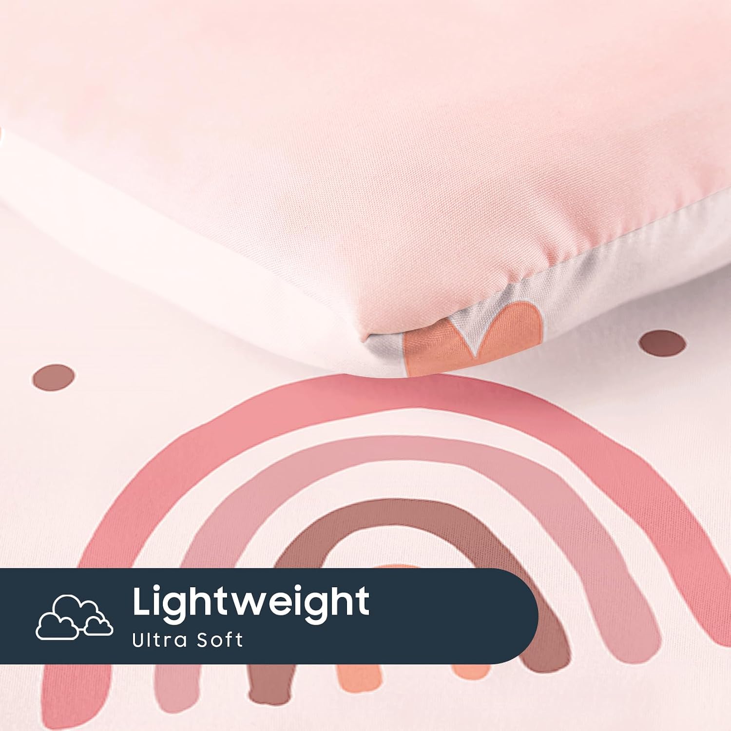 Wake In Cloud - Toddler Bedding Set for Girls, Dreamy Cute Rainbow Heart, 4 Pieces Soft Crib Bed Set Including Comforter, Sheets and Pillowcase, Pink Cream
