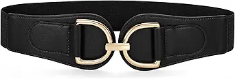 SANSTHS Vintage Women Stretchy Wide Belt Chunky Buckle Elastic Wide Waist Belts for Dresses Coats