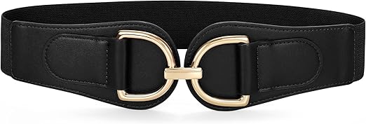 SANSTHS Vintage Women Stretchy Wide Belt Chunky Buckle Elastic Wide Waist Belts for Dresses Coats