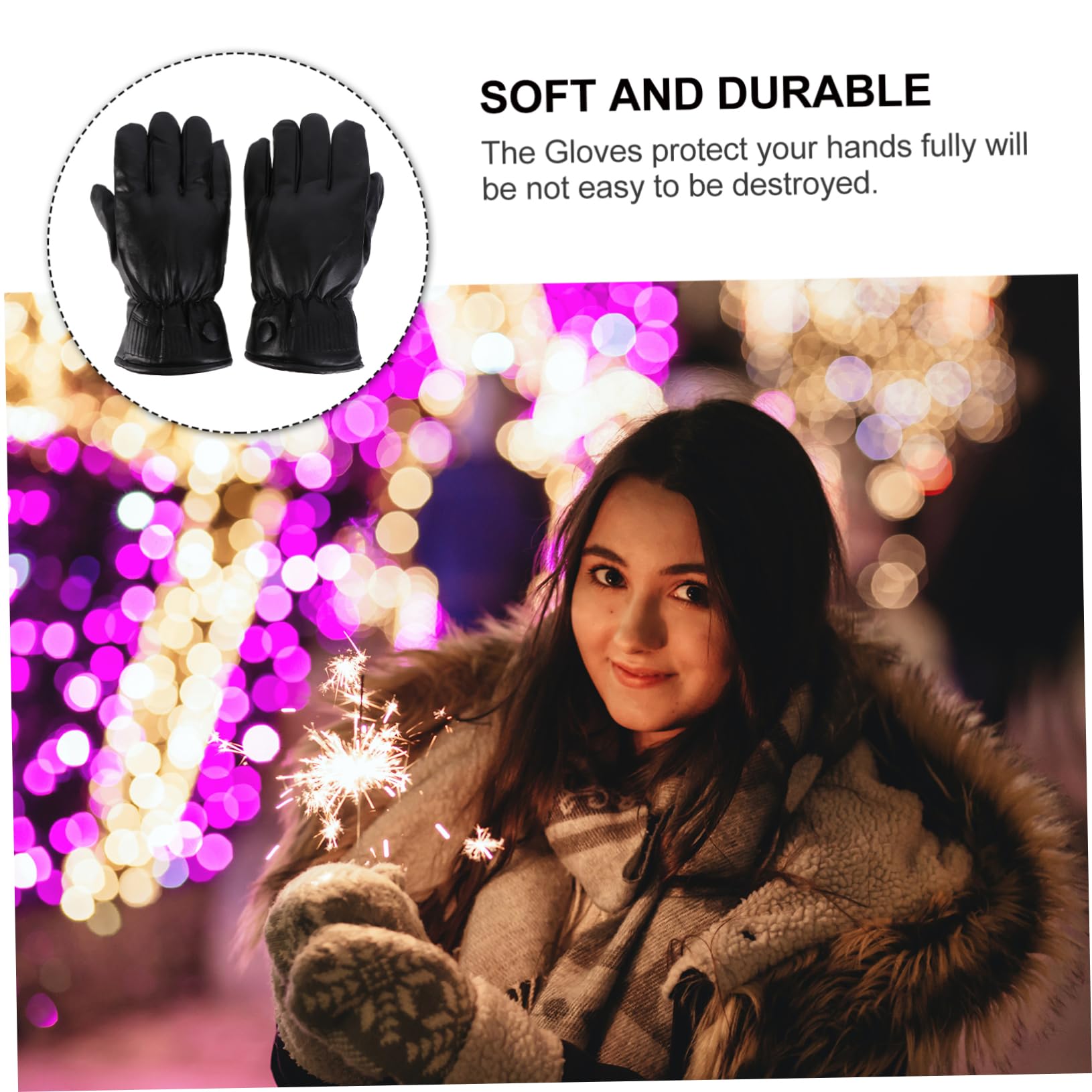 OATIPHO Creative Winter Anti-static Pu Leather Gloves for Mountain Climbing and Outdoor Sports Plush Lined for Comfort Black Color for Hiking and Cold Weather Protection Random Style