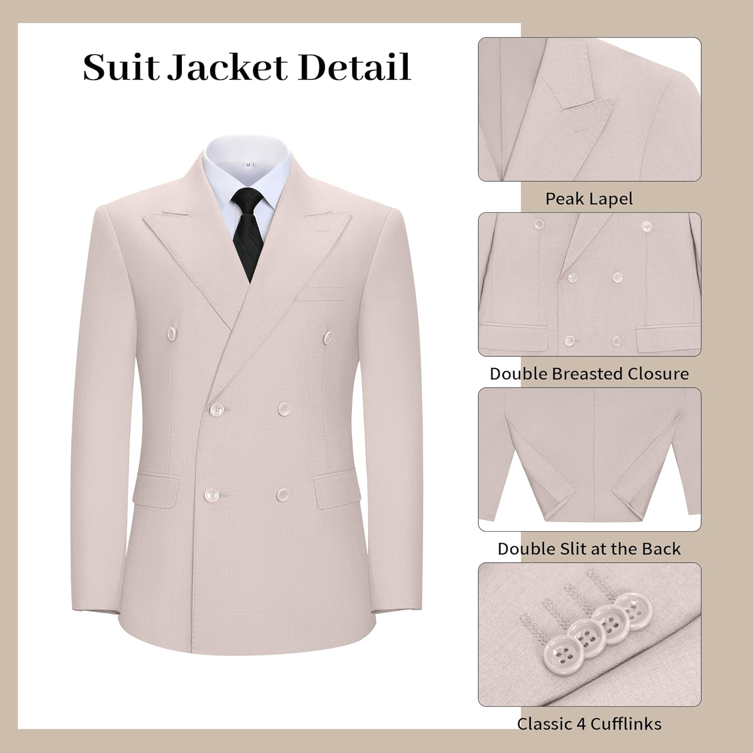 Double Breasted Suit Men Slim Fit 2 Pieces Suit Blazer Pants Formal 2 Button Tuxedo Jacket for Wedding Business Prom - Image 2