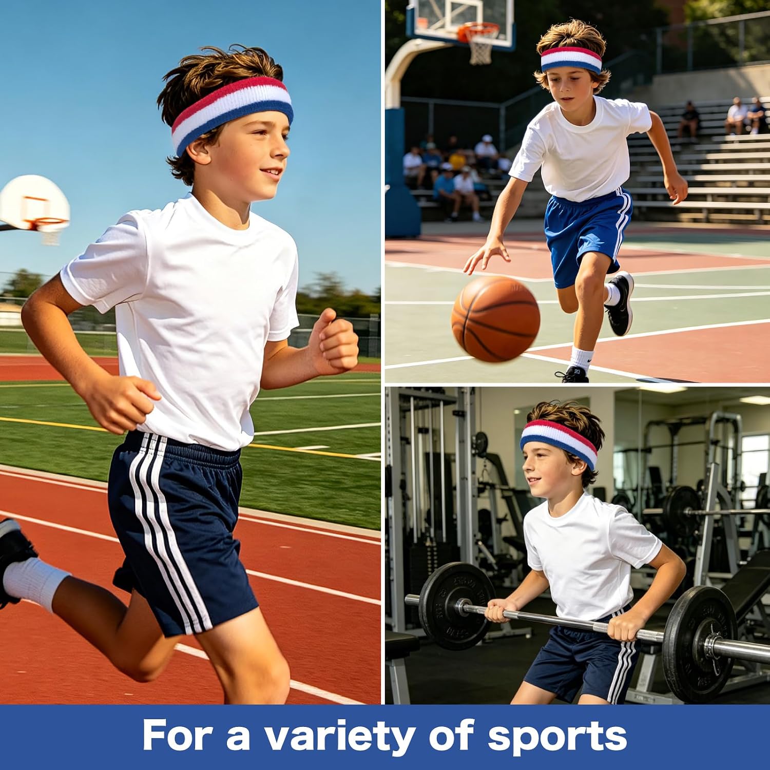 ONUPGO 12 Pack Kids Sweatbands - Cotton Terry Cloth Headbands for Boys & Girls, Breathable Sweat Absorbing Sports Headband for Basketball, Soccer, Gym & Daily Wear